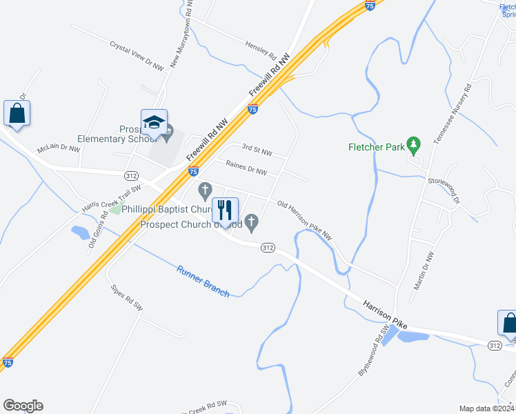 map of restaurants, bars, coffee shops, grocery stores, and more near 2193 Old Harrison Pike Northwest in Cleveland