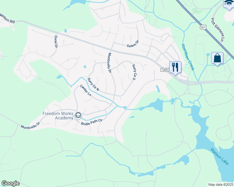 map of restaurants, bars, coffee shops, grocery stores, and more near 3 Surry Circle South in Pinehurst