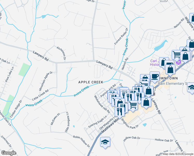 map of restaurants, bars, coffee shops, grocery stores, and more near 6910 Cinnamon Circle in Mint Hill