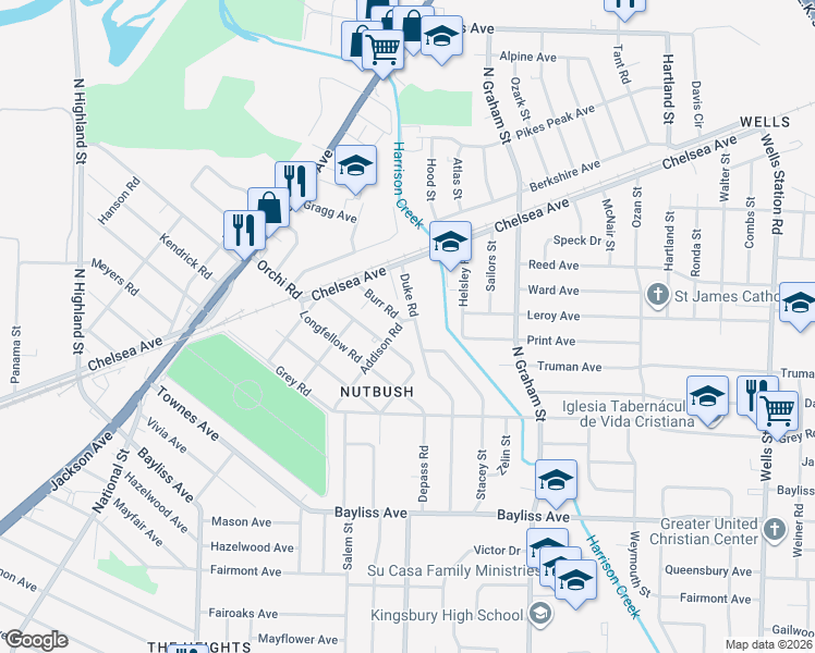 map of restaurants, bars, coffee shops, grocery stores, and more near 1569 Duke Road in Memphis