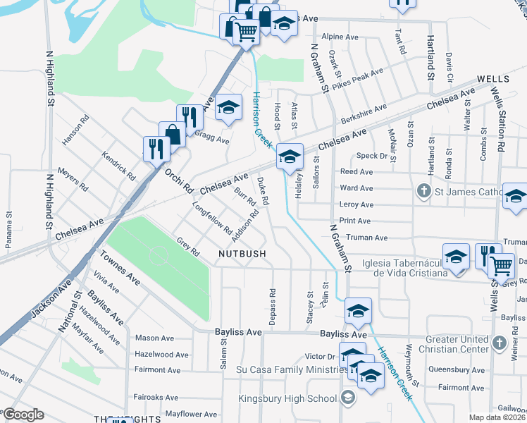 map of restaurants, bars, coffee shops, grocery stores, and more near 1569 Duke Road in Memphis
