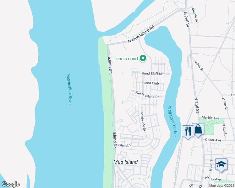 map of restaurants, bars, coffee shops, grocery stores, and more near 1200 Natchez Point in Memphis