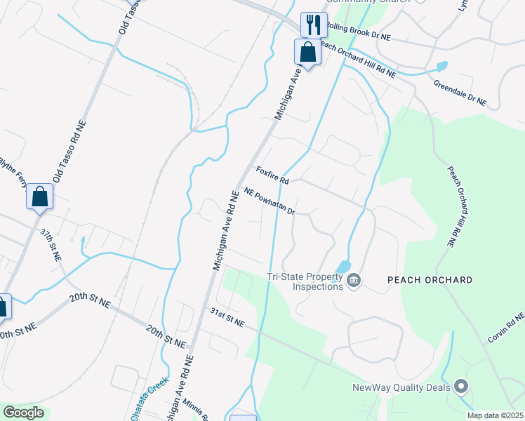 map of restaurants, bars, coffee shops, grocery stores, and more near 130 Powhatan Drive in Cleveland
