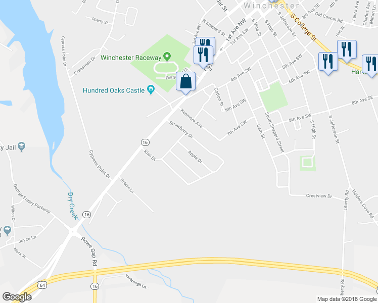 map of restaurants, bars, coffee shops, grocery stores, and more near 33 Apple Drive in Winchester