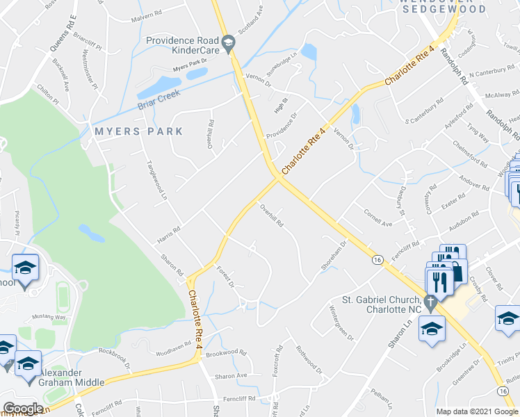 map of restaurants, bars, coffee shops, grocery stores, and more near in Charlotte