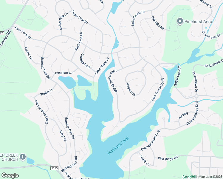 map of restaurants, bars, coffee shops, grocery stores, and more near 181 Lake Forest Drive Southwest in Pinehurst