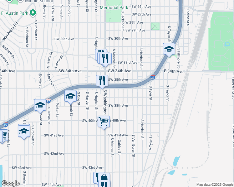 map of restaurants, bars, coffee shops, grocery stores, and more near 3645 Canyon Drive in Amarillo