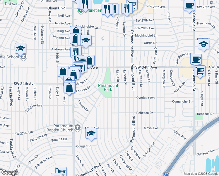 map of restaurants, bars, coffee shops, grocery stores, and more near 3500 Fleetwood Drive in Amarillo