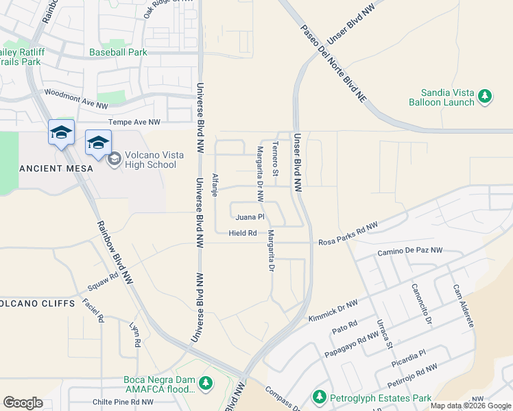 map of restaurants, bars, coffee shops, grocery stores, and more near Margarita Drive in Albuquerque