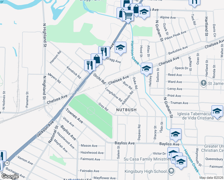 map of restaurants, bars, coffee shops, grocery stores, and more near 3768 Orchi Road in Memphis