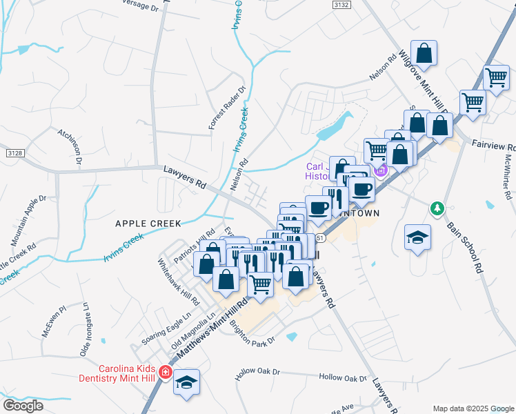 map of restaurants, bars, coffee shops, grocery stores, and more near 11035 Lawyers Road in Mint Hill