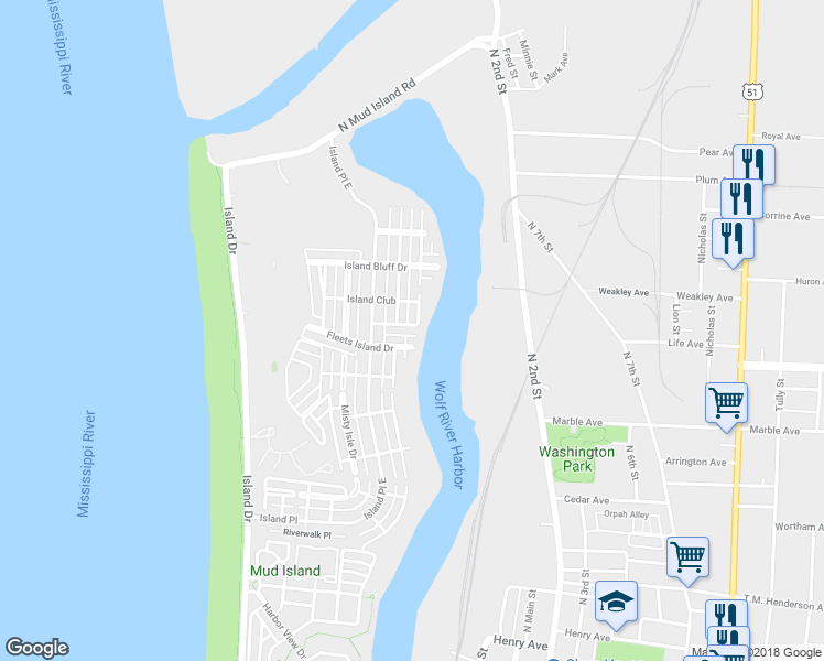 map of restaurants, bars, coffee shops, grocery stores, and more near 1331 Island Ridge Drive in Memphis