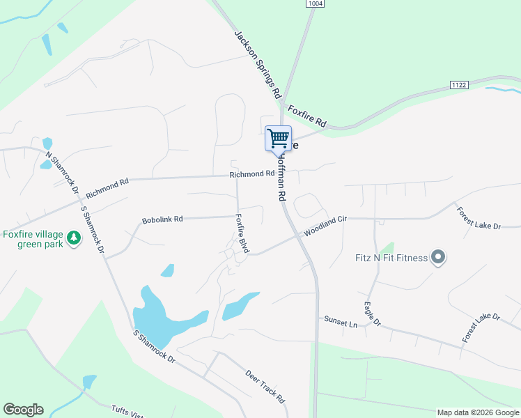 map of restaurants, bars, coffee shops, grocery stores, and more near 214 Foxkroft Drive in Jackson Springs