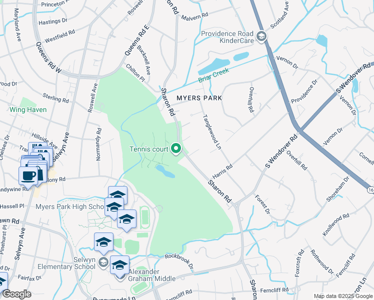map of restaurants, bars, coffee shops, grocery stores, and more near 2127 Scotland Ridge Road in Charlotte