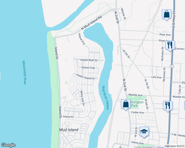 map of restaurants, bars, coffee shops, grocery stores, and more near 243 Island Village Drive in Memphis