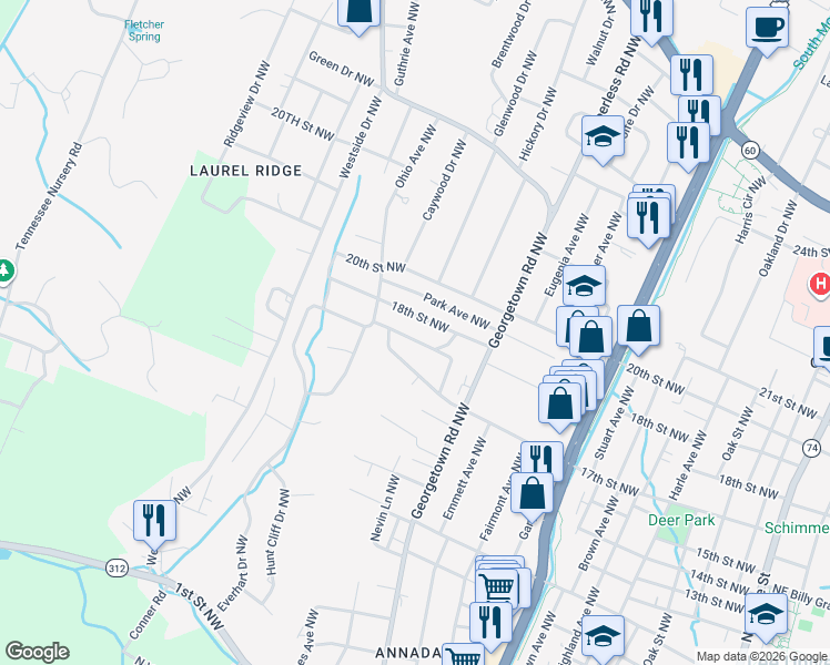 map of restaurants, bars, coffee shops, grocery stores, and more near 1303 18th Street Northwest in Cleveland