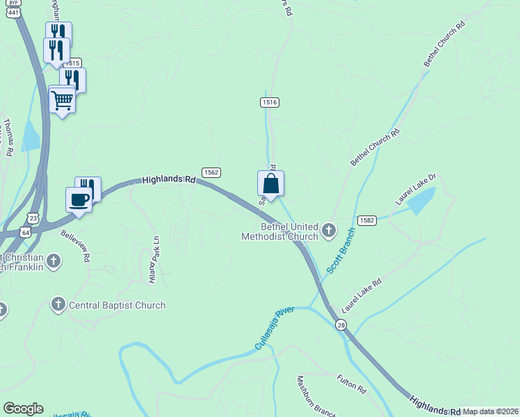 map of restaurants, bars, coffee shops, grocery stores, and more near in Franklin