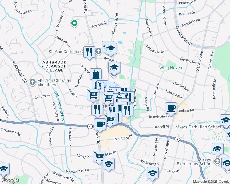 map of restaurants, bars, coffee shops, grocery stores, and more near in Charlotte