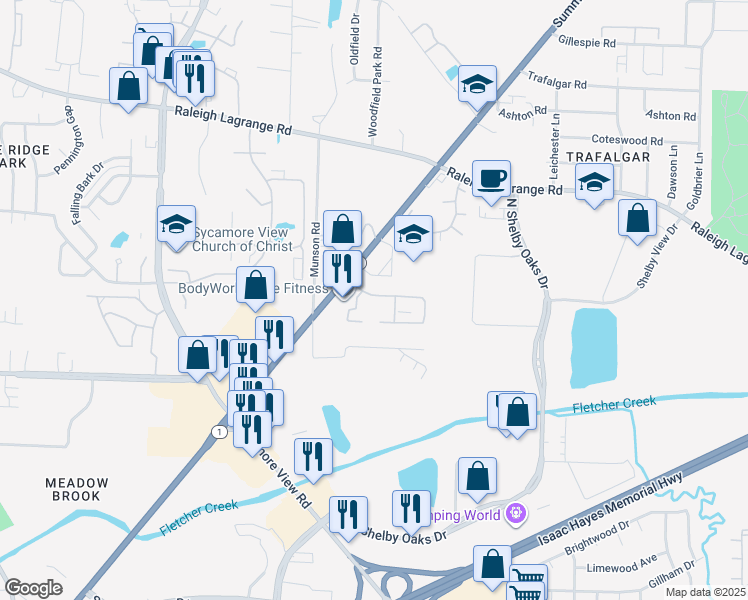 map of restaurants, bars, coffee shops, grocery stores, and more near 6015 Summer Avenue in Memphis