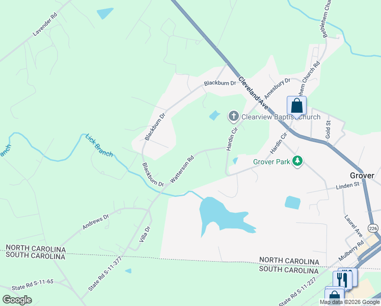map of restaurants, bars, coffee shops, grocery stores, and more near 111 Red Bird Court in Grover