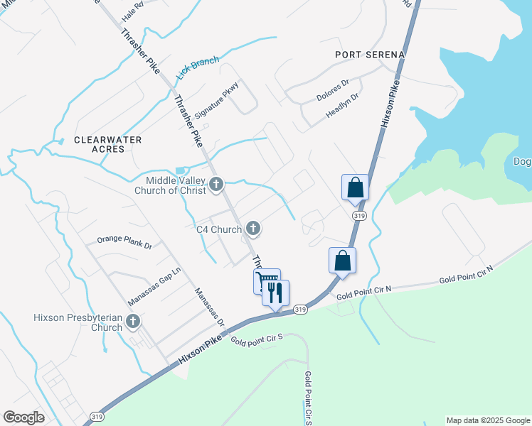 map of restaurants, bars, coffee shops, grocery stores, and more near 1927 Thrasher Pike in Middle Valley
