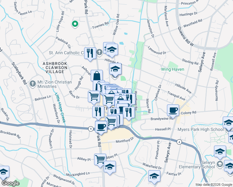 map of restaurants, bars, coffee shops, grocery stores, and more near in Charlotte