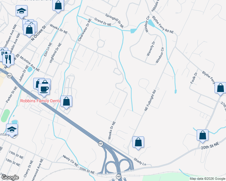 map of restaurants, bars, coffee shops, grocery stores, and more near 1200 Weeks Drive Northeast in Cleveland