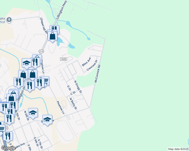 map of restaurants, bars, coffee shops, grocery stores, and more near 289 McCormick Road in Spring Lake