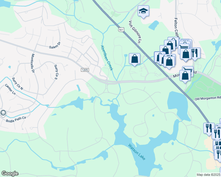 map of restaurants, bars, coffee shops, grocery stores, and more near 135 Lake Dornoch Drive in Pinehurst