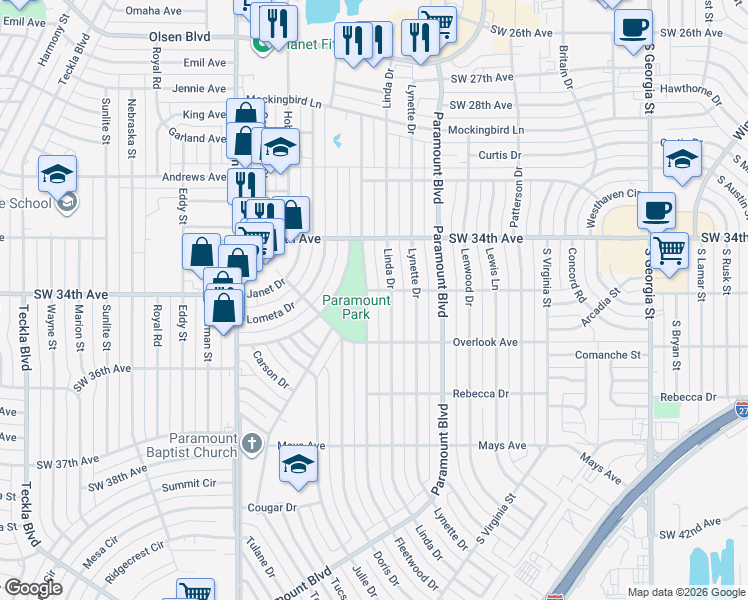 map of restaurants, bars, coffee shops, grocery stores, and more near 3500-3598 Fleetwood Dr in Amarillo