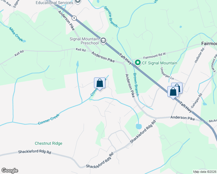 map of restaurants, bars, coffee shops, grocery stores, and more near 2317 Covington Cove Lane in Signal Mountain