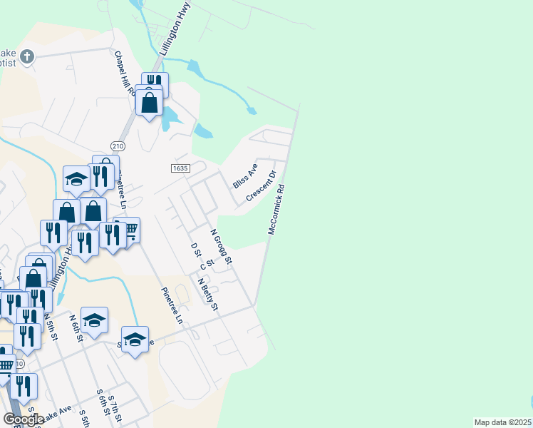 map of restaurants, bars, coffee shops, grocery stores, and more near 289 McCormick Road in Spring Lake