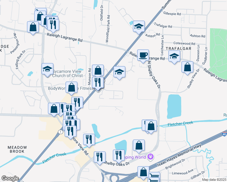 map of restaurants, bars, coffee shops, grocery stores, and more near 6015 Summer Avenue in Memphis