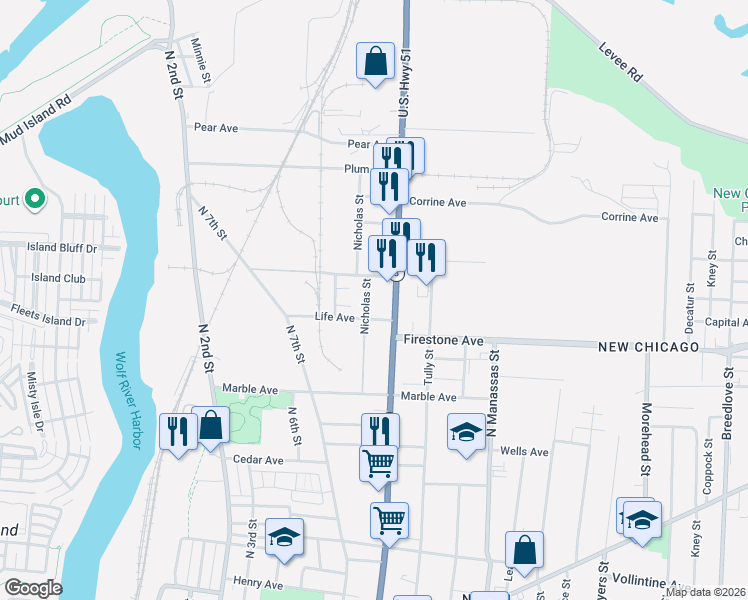 map of restaurants, bars, coffee shops, grocery stores, and more near 1283 U.S. 51 in Memphis