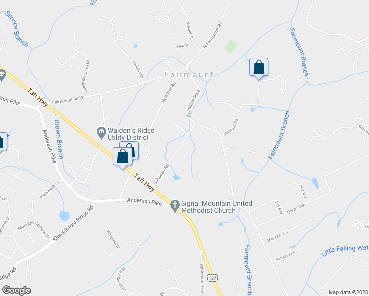 map of restaurants, bars, coffee shops, grocery stores, and more near 1606 Gahagan Road in Signal Mountain