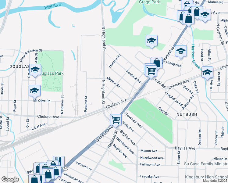 map of restaurants, bars, coffee shops, grocery stores, and more near 3508 Crow Road in Memphis
