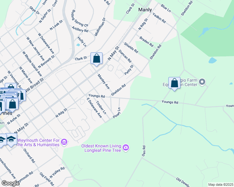 map of restaurants, bars, coffee shops, grocery stores, and more near 275 Sheldon Road in Southern Pines