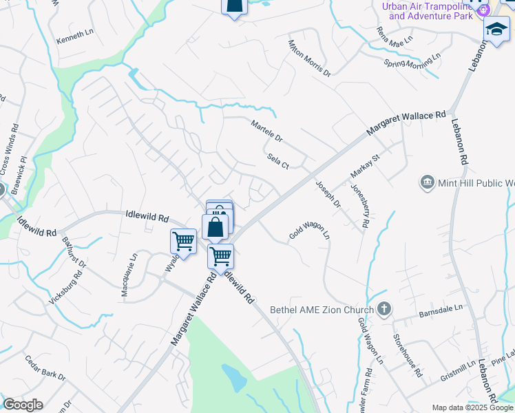 map of restaurants, bars, coffee shops, grocery stores, and more near 9712 Stoney Glen Drive in Mint Hill