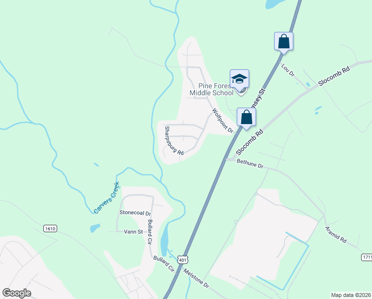 map of restaurants, bars, coffee shops, grocery stores, and more near 4605 Brecknock Court in Fayetteville