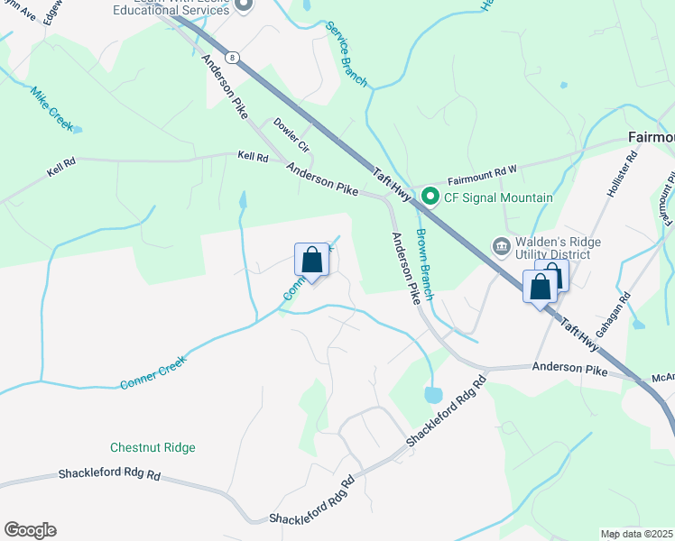 map of restaurants, bars, coffee shops, grocery stores, and more near 2317 Covington Cove Lane in Signal Mountain