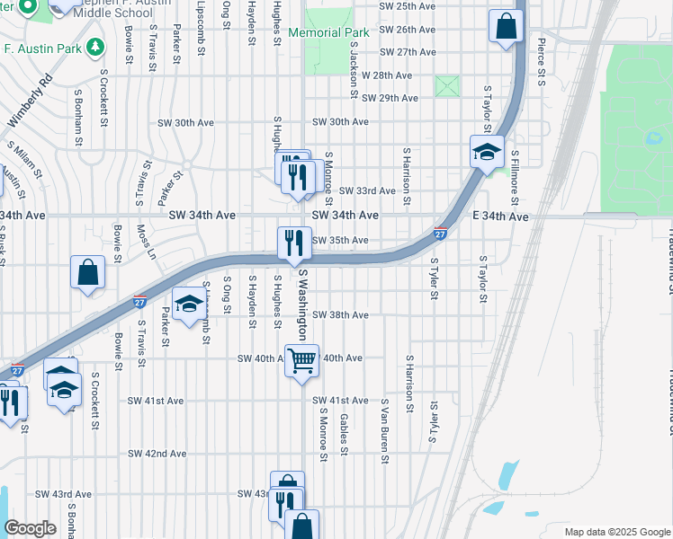 map of restaurants, bars, coffee shops, grocery stores, and more near 3645 Canyon Drive in Amarillo