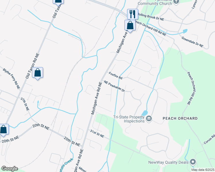 map of restaurants, bars, coffee shops, grocery stores, and more near 130 Powhatan Drive in Cleveland