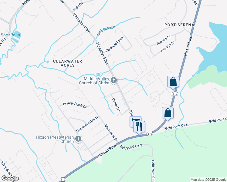map of restaurants, bars, coffee shops, grocery stores, and more near 7603 Terrance Drive in Middle Valley