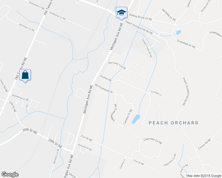map of restaurants, bars, coffee shops, grocery stores, and more near 189 Powhatan Drive in Cleveland