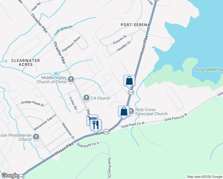 map of restaurants, bars, coffee shops, grocery stores, and more near 7367 Hixson Pike in Middle Valley