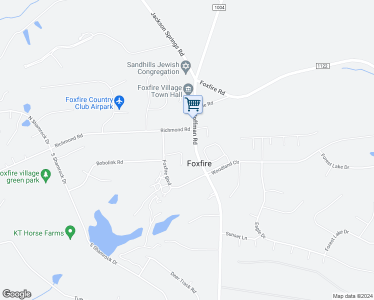 map of restaurants, bars, coffee shops, grocery stores, and more near 220 Foxkroft Drive in Jackson Springs