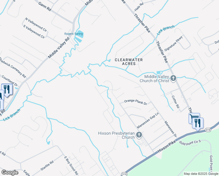 map of restaurants, bars, coffee shops, grocery stores, and more near 6395 Musket Lane in Middle Valley