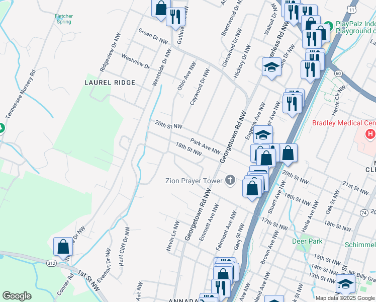 map of restaurants, bars, coffee shops, grocery stores, and more near 1303 18th St NW in Cleveland
