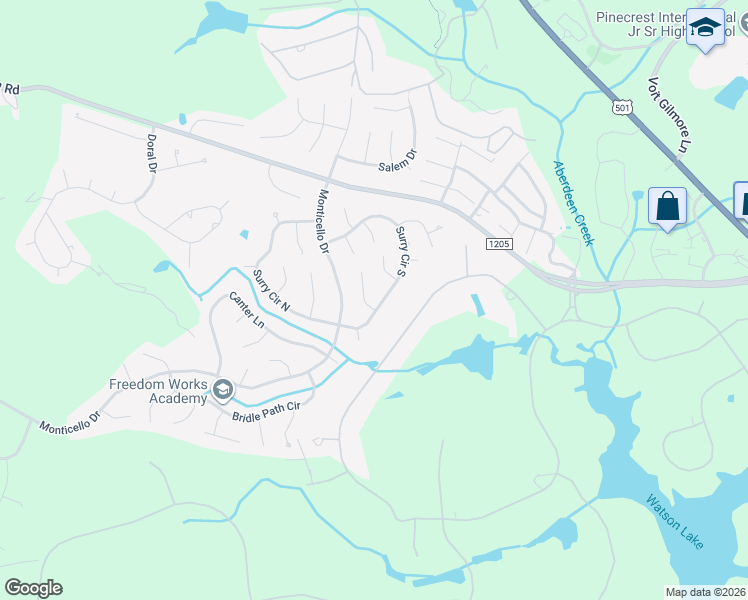 map of restaurants, bars, coffee shops, grocery stores, and more near 2 Hialeah Place in Pinehurst