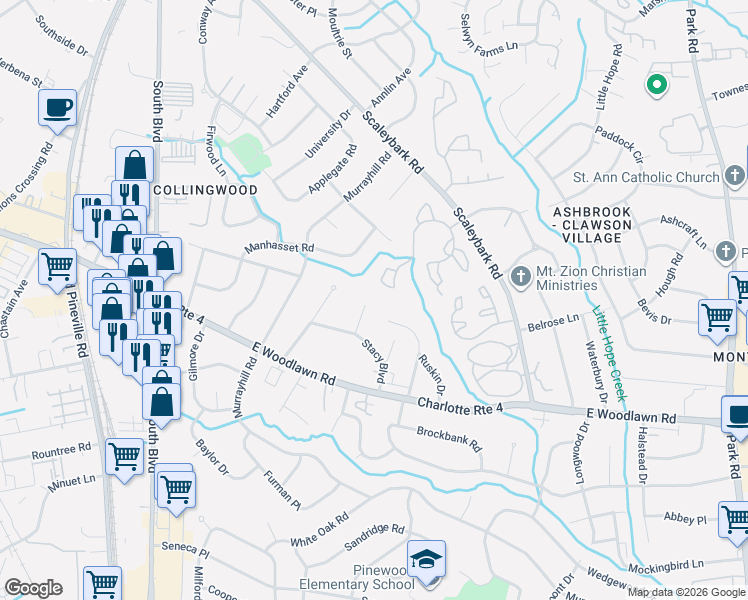 map of restaurants, bars, coffee shops, grocery stores, and more near in Charlotte